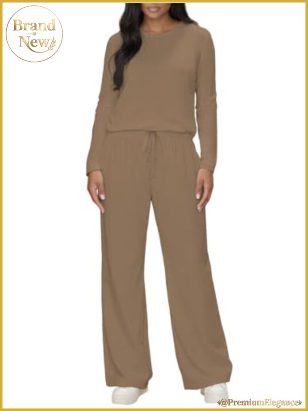 Women 2 Piece Sweatsuit Set Crewneck Top Wide Leg Pants Pockets